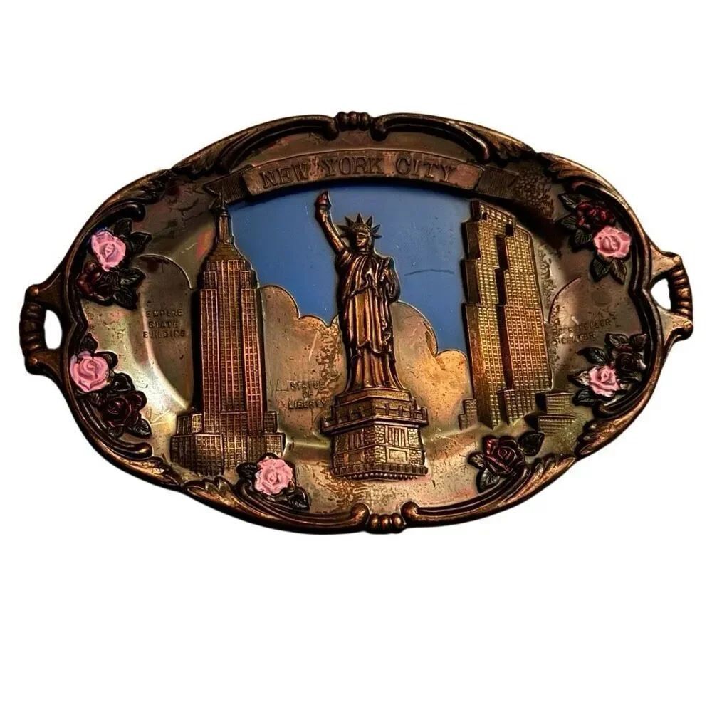 New York City Vintage Souvenir Brass Trinket Tray